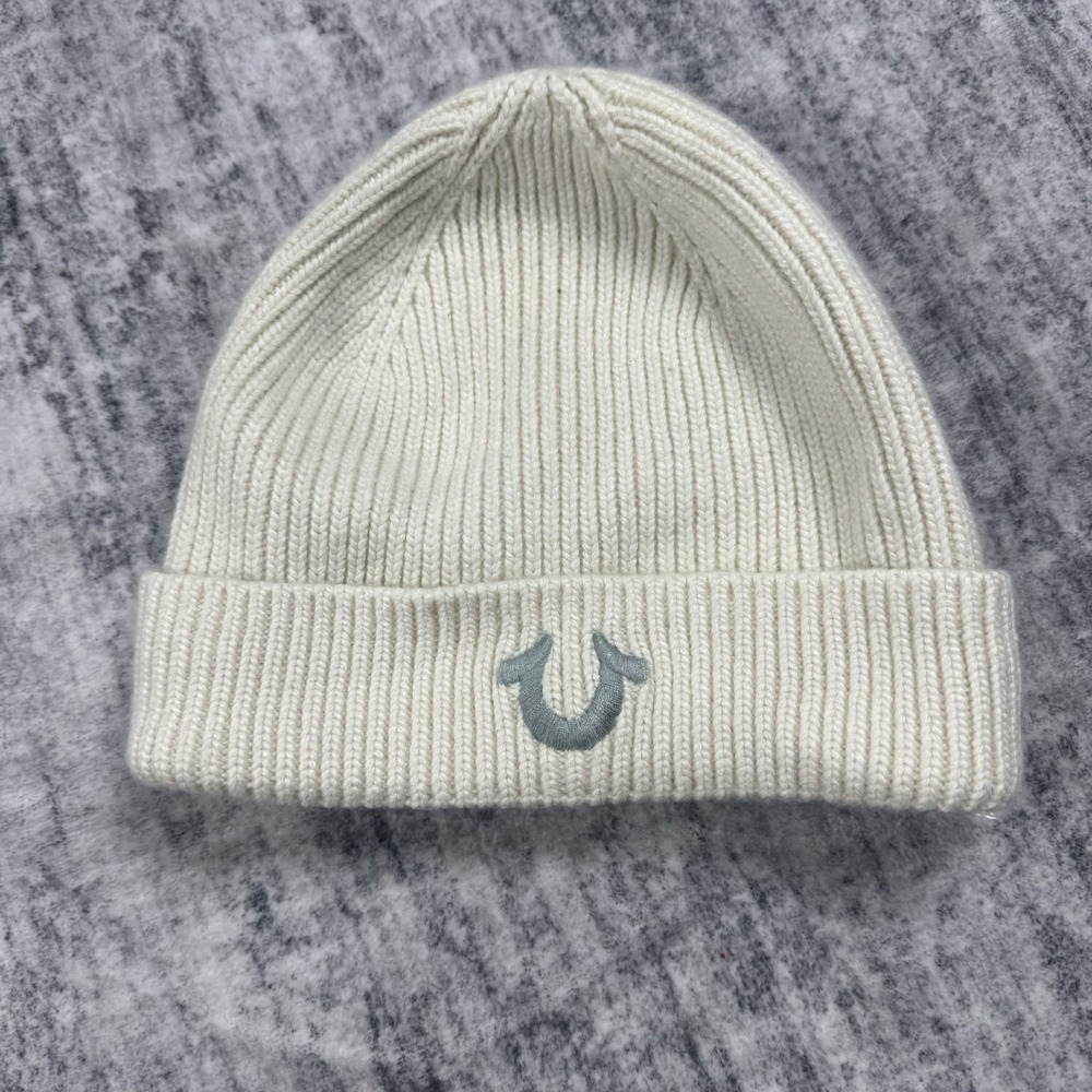 True Religion Beige Cuffed Knit Wool Cashmere Blend Beanie Winter
